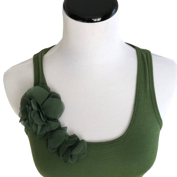 Old Navy Green Tank Top with Chiffon Flowers, XS - Picture 2 of 6